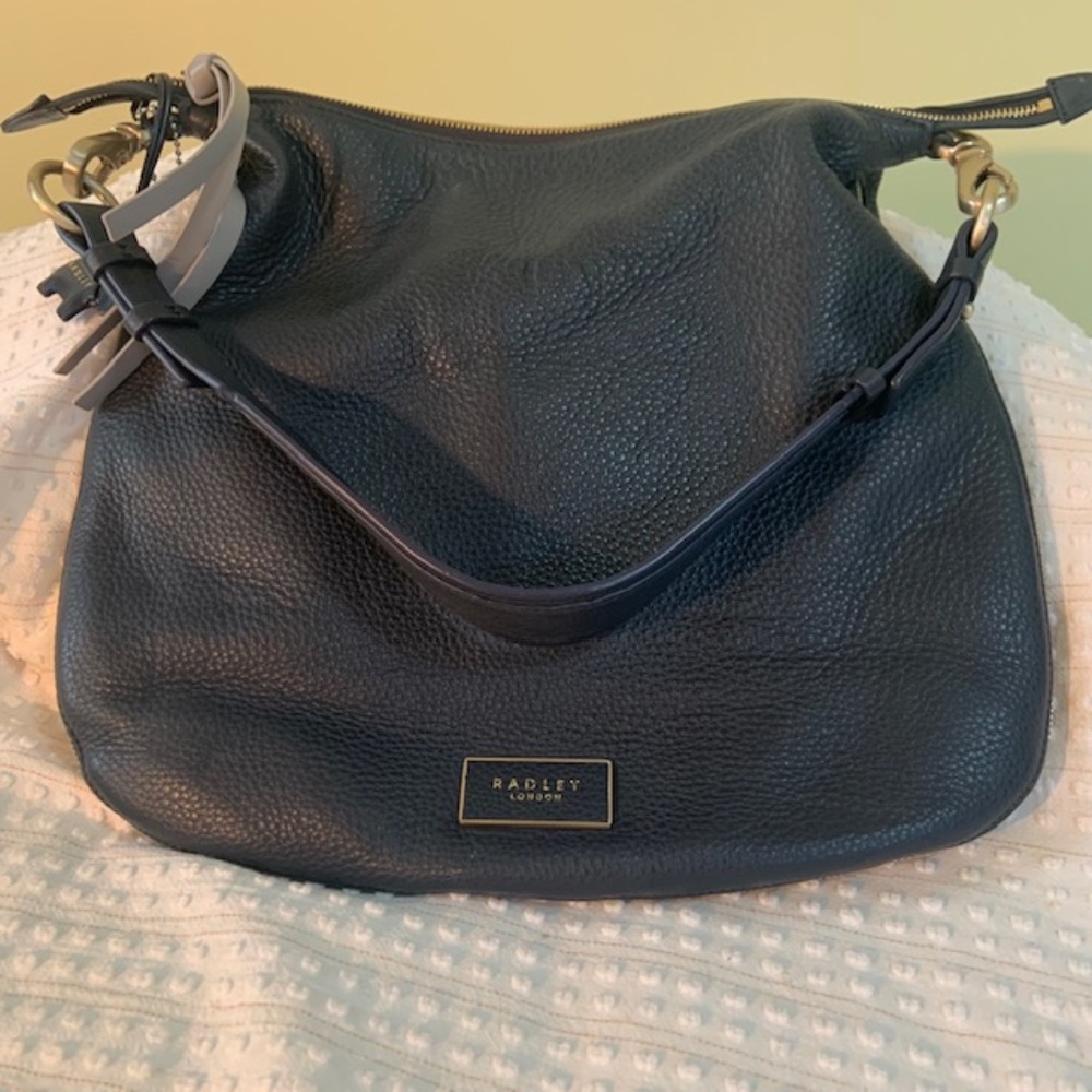 Radley London Soft Leather Navy Zip top Handbag with zip expansion all around